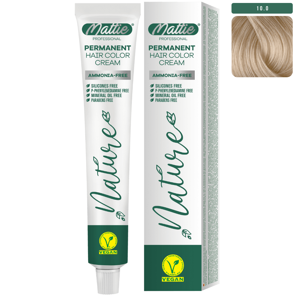 Mattie Professional Nature (10.0) Intense Extra Light Blonde - Vegan Permanent Hair Color Cream 60ml