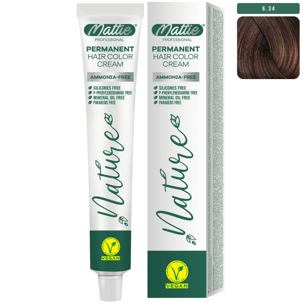 Mattie Professional Nature (6.34) Dark Blonde Golden Copper - Vegan Permanent Hair Color Cream 60ml