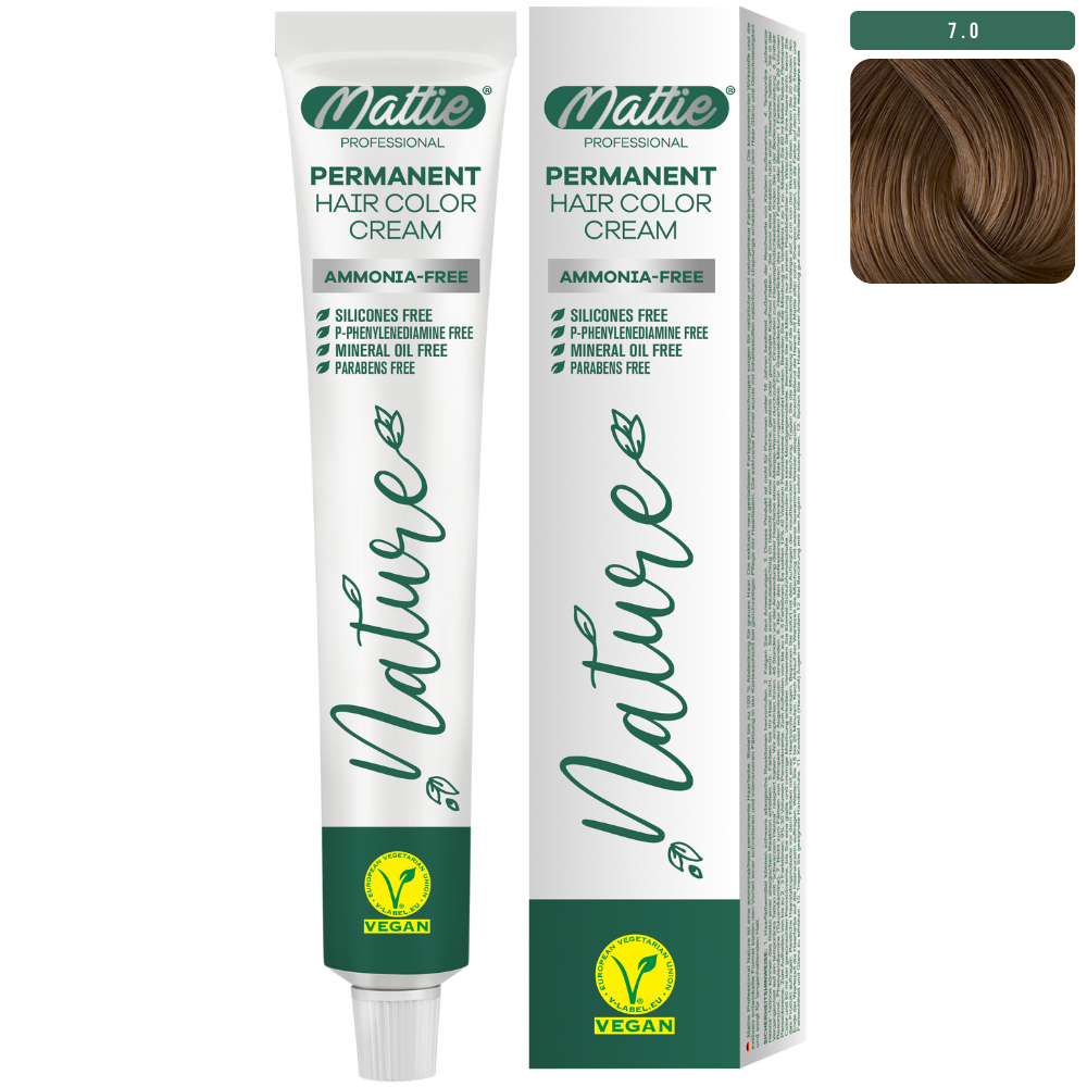 Mattie Professional Nature (7.0) Intense Blonde - Vegan Permanent Hair Color Cream 60ml