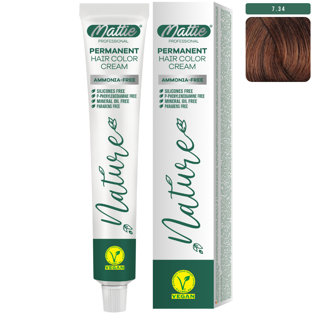 Mattie Professional Nature (7.34) Amber Blonde - Vegan Permanent Hair Color Cream 60ml