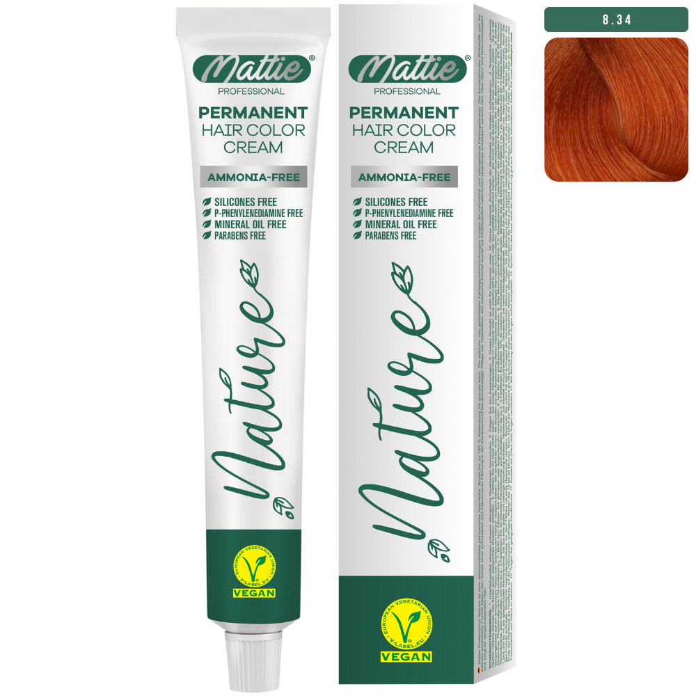 Mattie Professional Nature (8.34) Biondo Chiaro Dorato Rame - Vegana Crema Colorante Permanente 60ml
